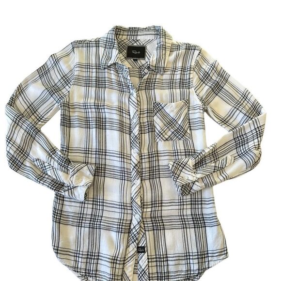 Rails Classic Hunter Black and White Plaid Button Down Soft Shirt, XS - Picture 5 of 10